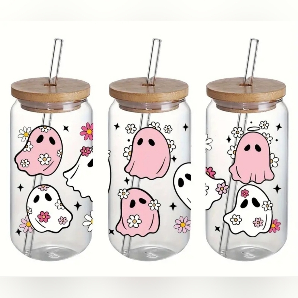 NEW! Halloween Ghost,  16oz Glass Tumbler